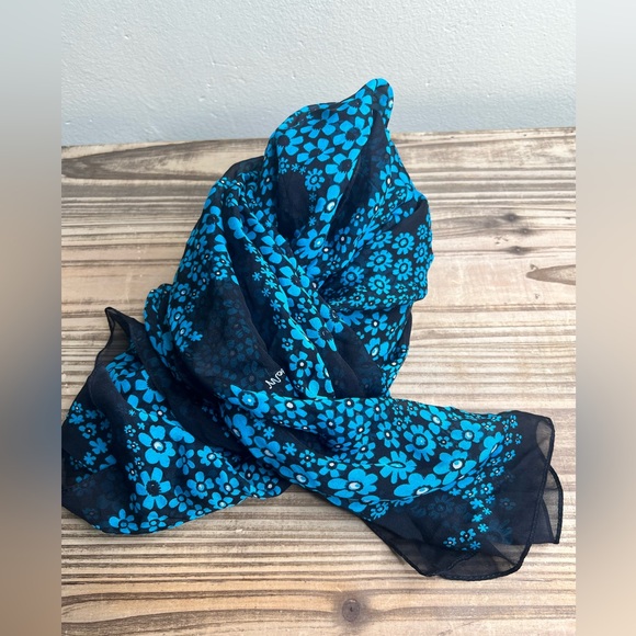moschino blue heart flower floral silk long rectangle scarf love seide vintage - Picture 3 of 8